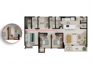Planta apartamento tipo B1 - Área construida: 102.08m² Área privada: 93.59m²