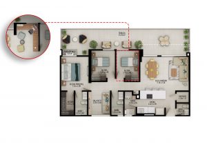 Planta apartamento tipo B4 - Área construida: 100.93m² Área privada: 92.81m² Área terraza: 26.98m²