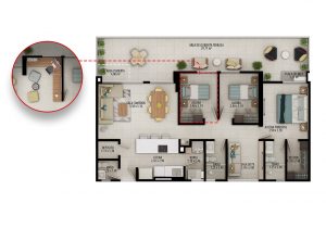 Planta apartamento tipo B5 - Área construida: 98.19m² Área privada: 90.17m² Área terraza: 29.71m²